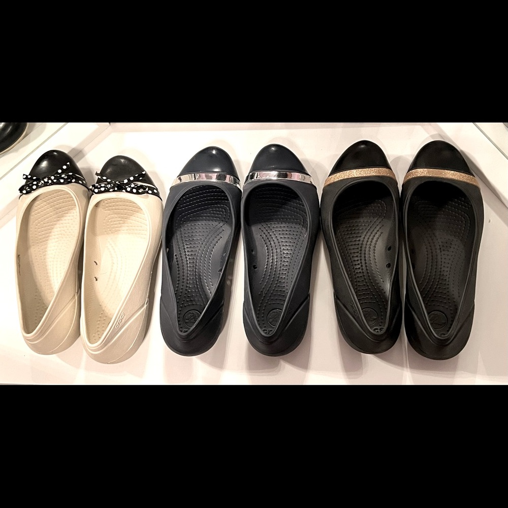 Set of 3 pairs of Crocs flats size 8